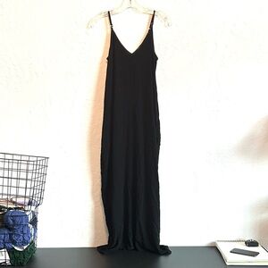 Black Gauze V-Neck Maxi Dress - Women